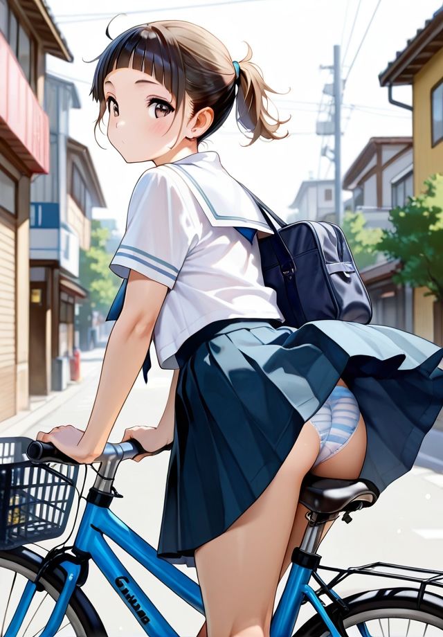 自転車パンチラ通学中のスカートは風になびく2