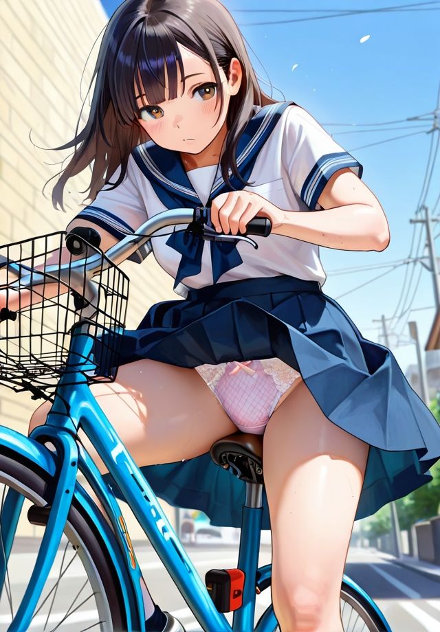 自転車パンチラ通学中のスカートは風になびく4