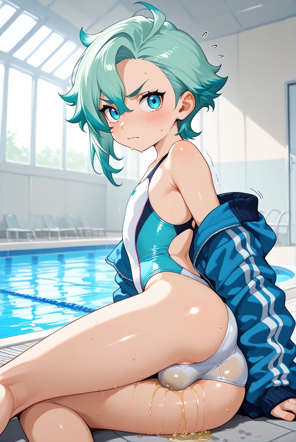男の娘と水着を濡らす水 サンプル1