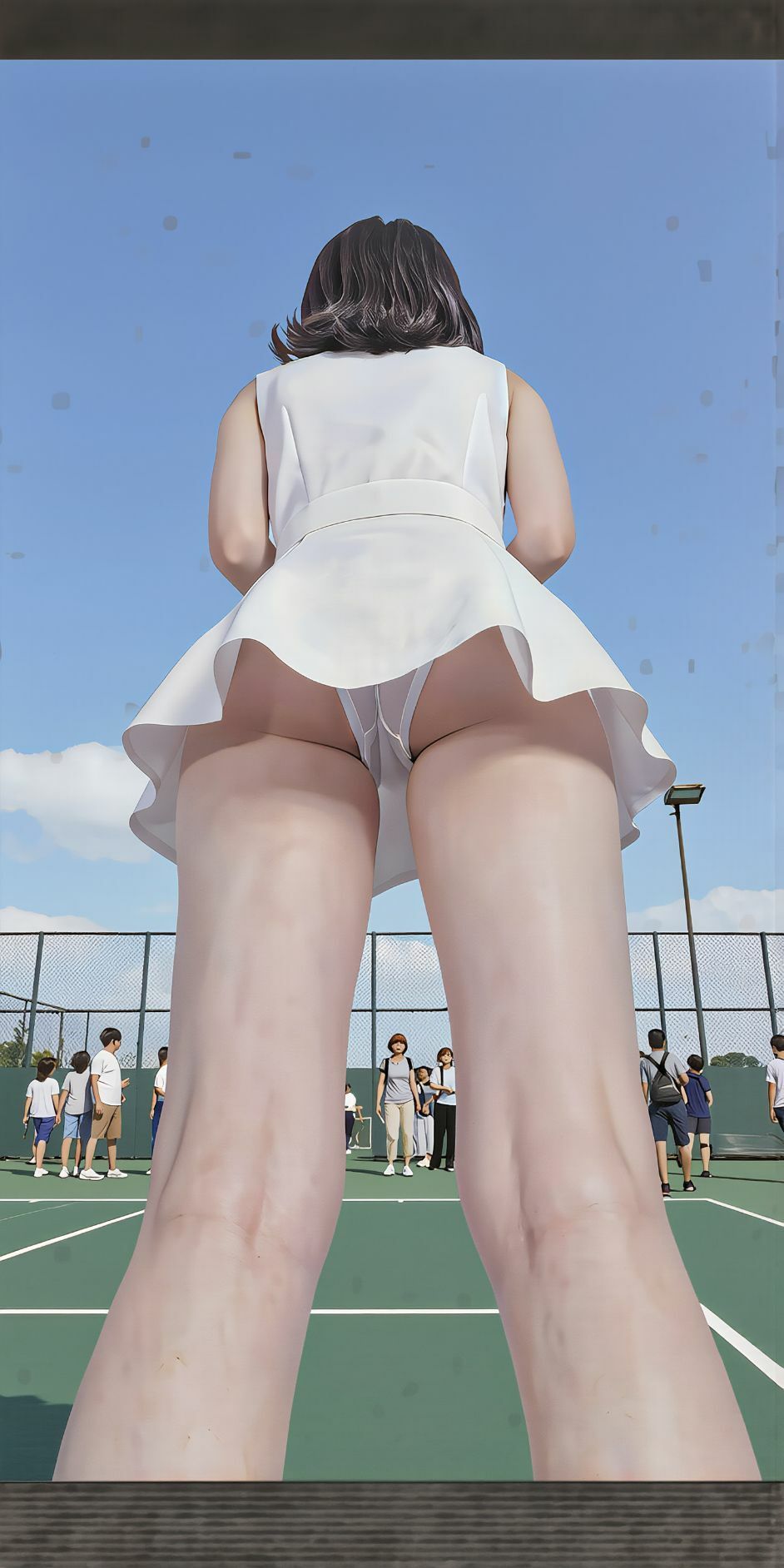 【AI生成作品part2】  テニスウェアの新妻のパンチラとブラ、転校生のパンチラを撮影 画像1