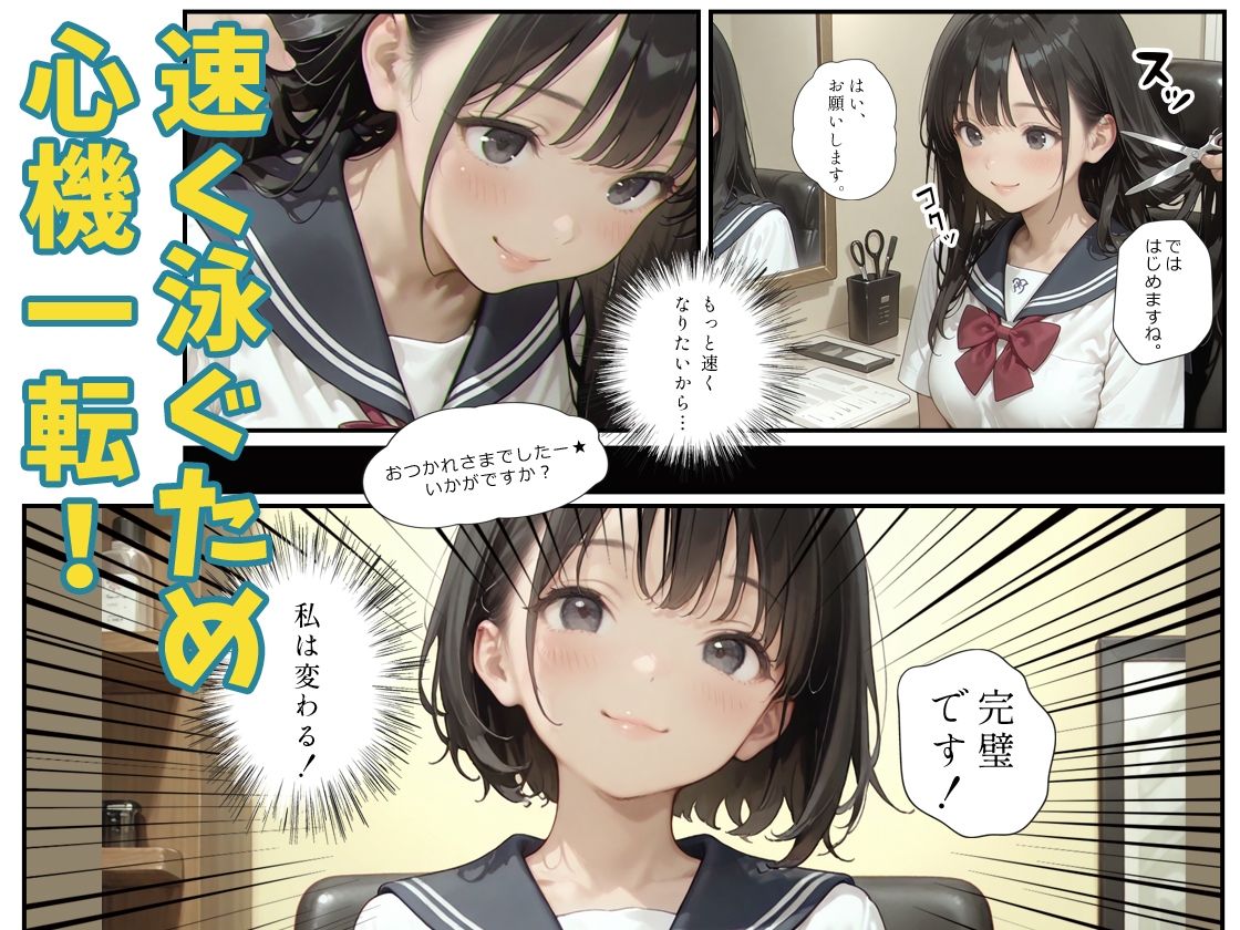 あの子は水泳部 〜あの子は叡智イラスト集 部活編 4〜【120枚/黒のり修正】心機一転ショートヘアー。肌に吸い付く紺色スク水が、プールの中で淫らに濡れる。 画像2
