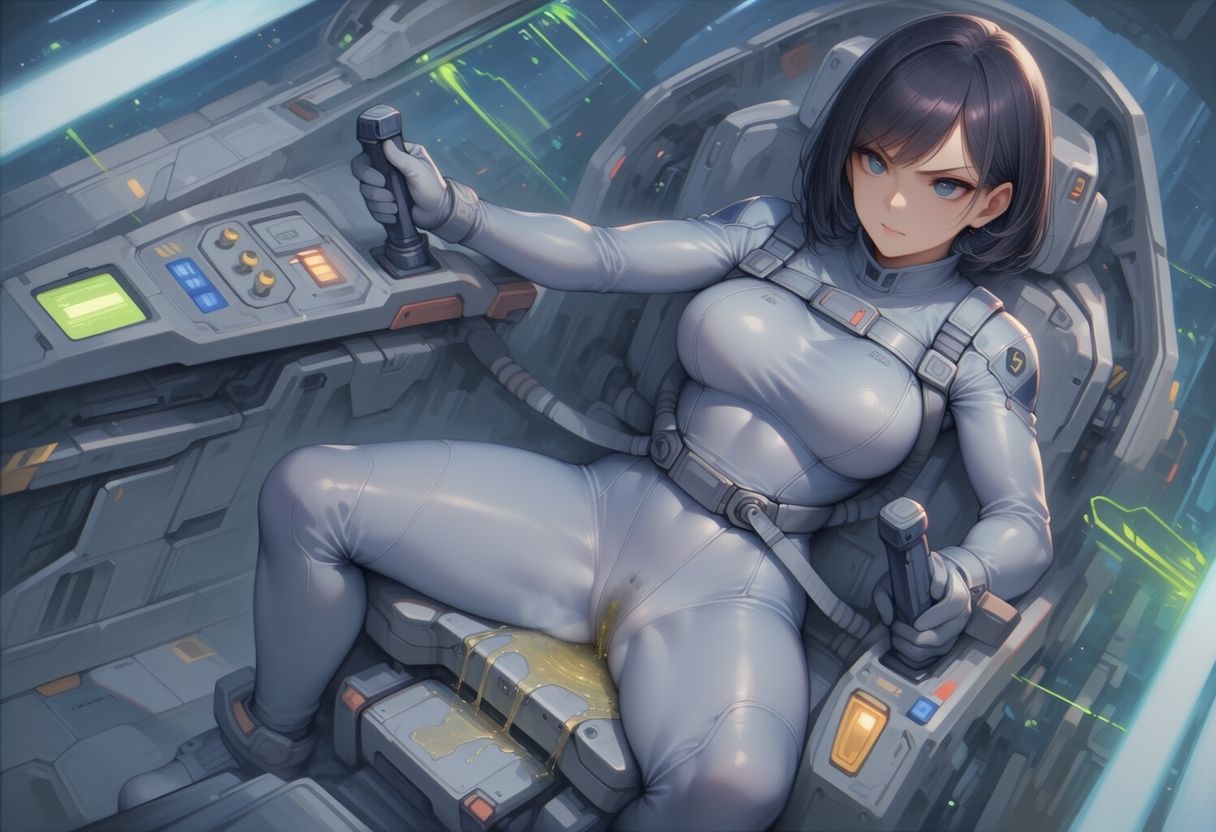 真剣な表情で失禁する女エースパイロット 画像1