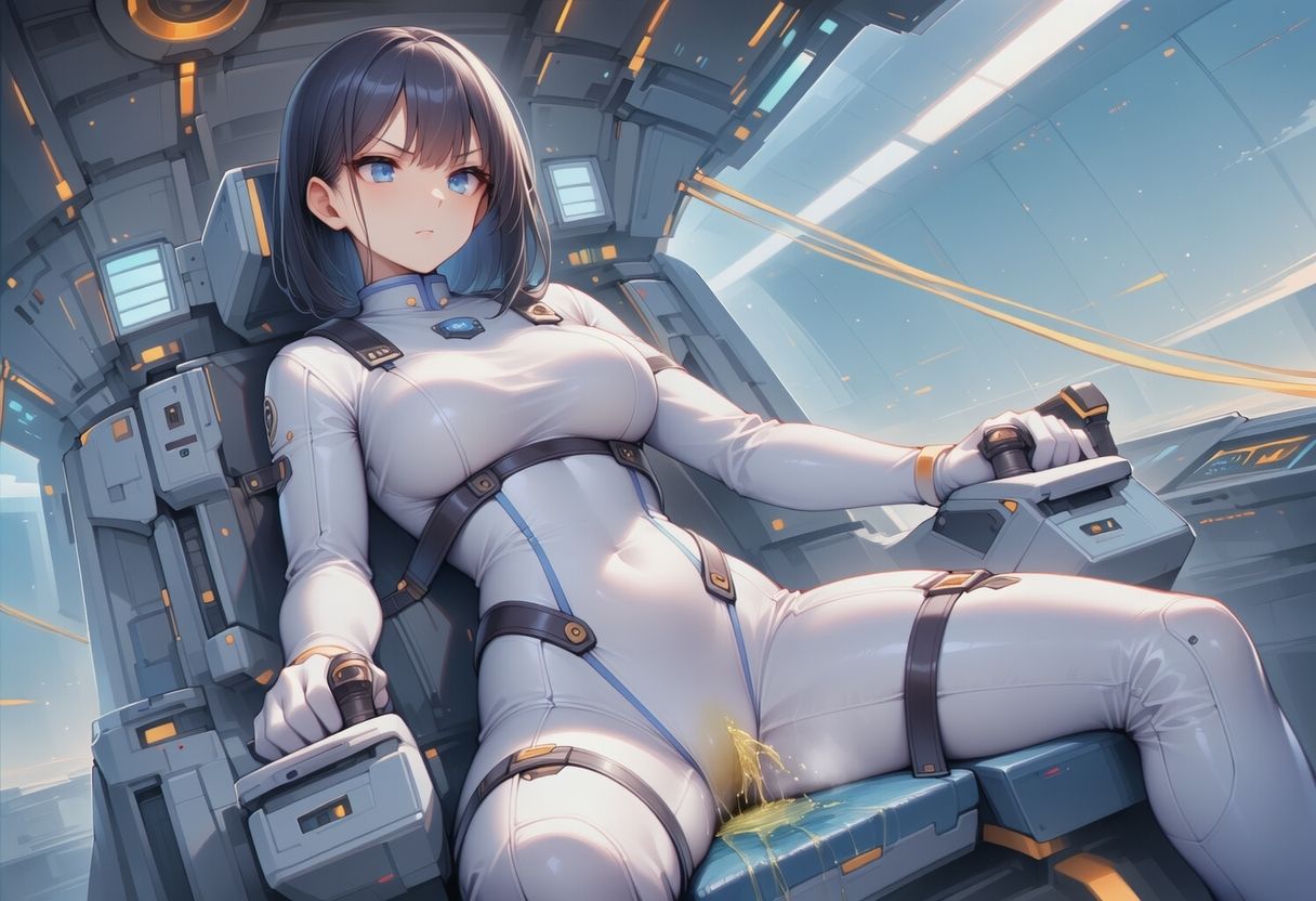 真剣な表情で失禁する女エースパイロット 画像3
