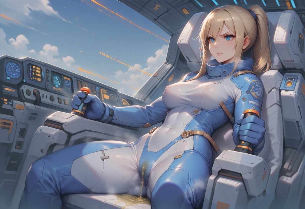 真剣な表情で失禁する女エースパイロット 画像5