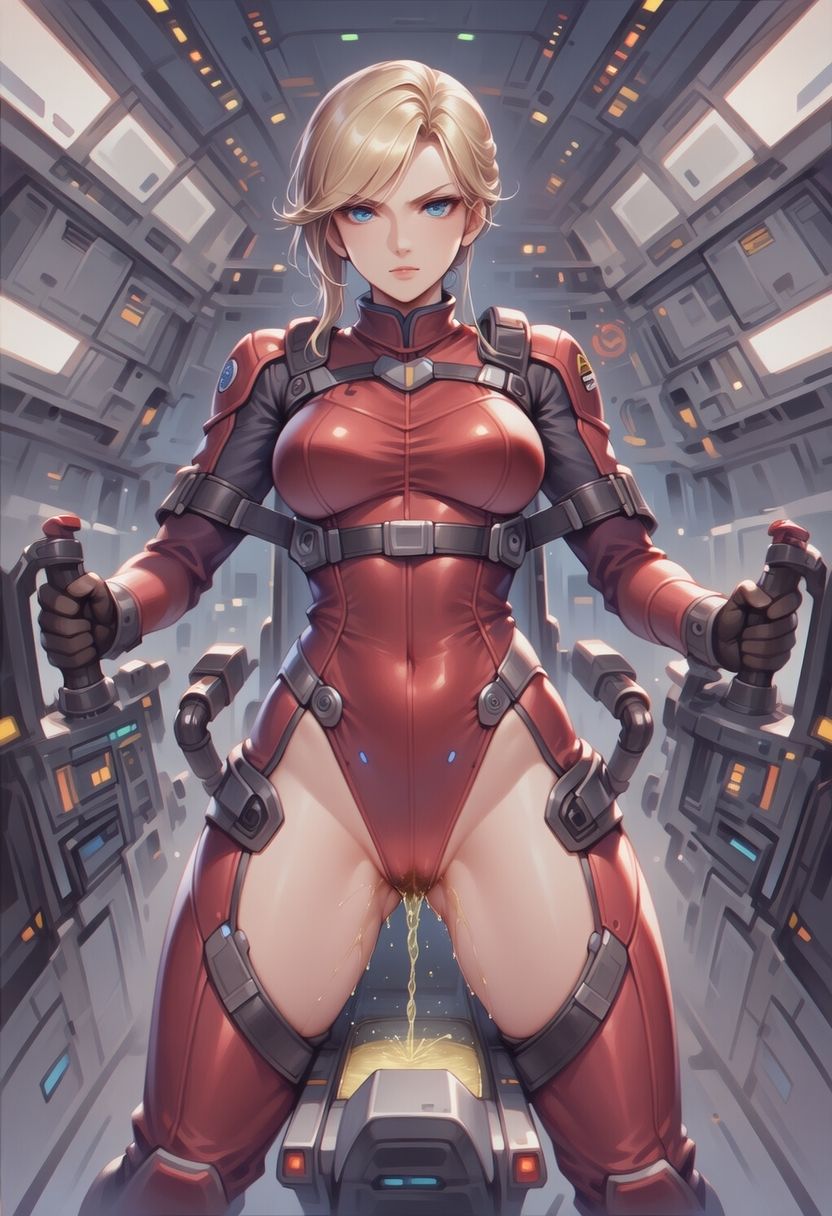 真剣な表情で失禁する女エースパイロット 画像6