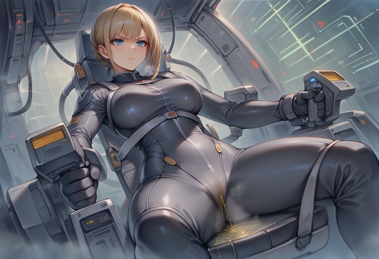 真剣な表情で失禁する女エースパイロット 画像7