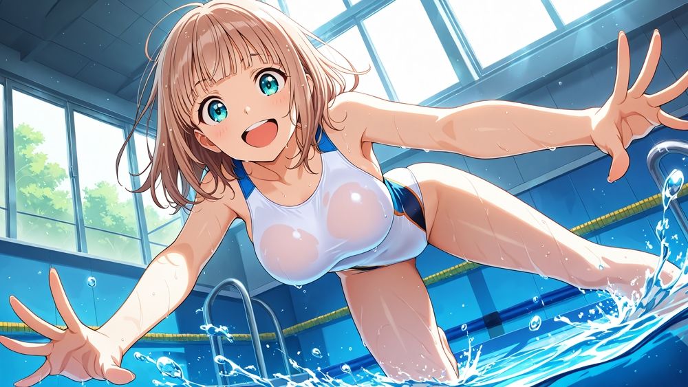 【4K】真っ白スク水の爆乳姉妹が水泳コーチに蕩かされて孕ませ交尾 画像4