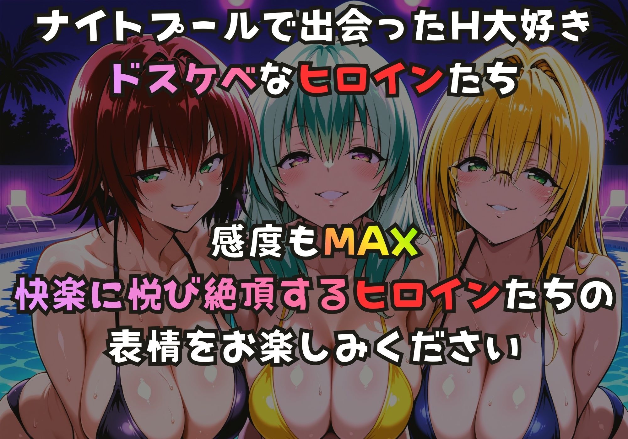 ナイトプールでガンギマるドスケベヒロイン 御門〇子＆ル〇＆ティア〇ユ 画像1