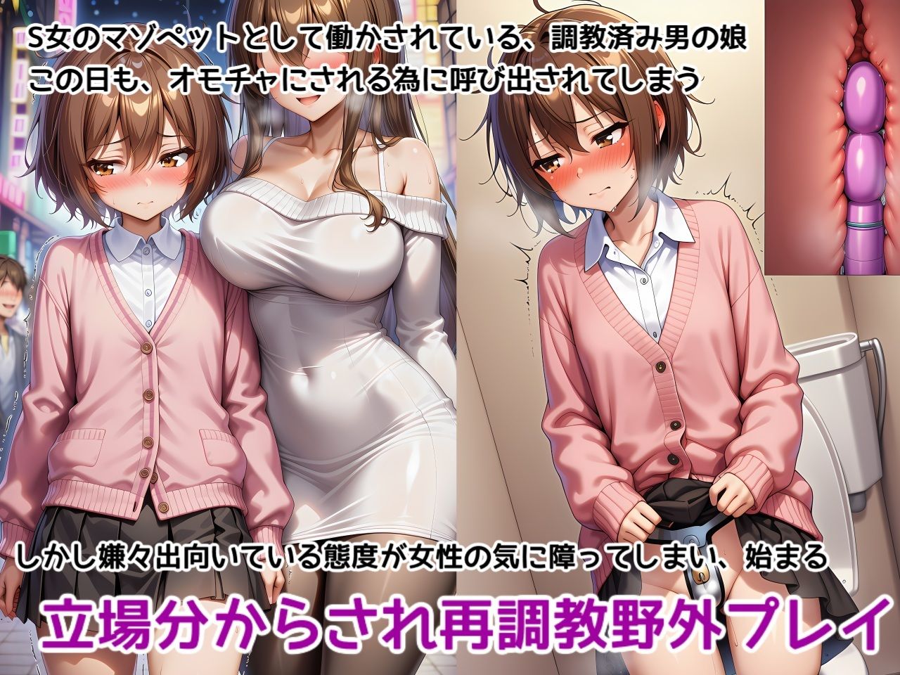 男の娘メス堕ち調教・恥辱野外調教〜お姉さんに野外でメスイキ調教され尊厳破壊恥辱でマゾメスペット堕ちを分からせられちゃう男の娘の話 画像1