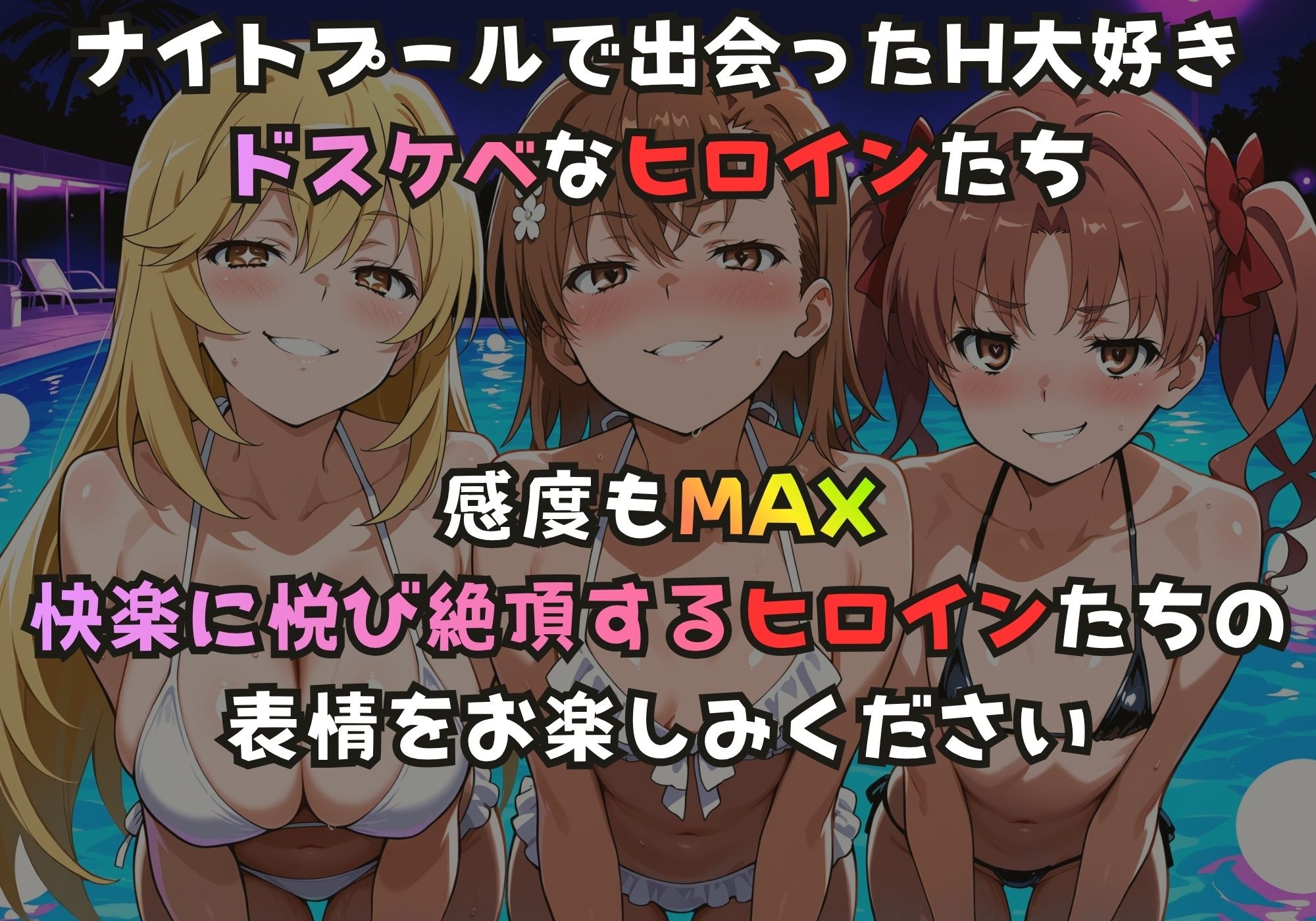 サンプル-ナイトプールでガンギマるドスケベヒロイン食蜂〇折＆御坂〇琴＆白井〇子 - サンプル画像