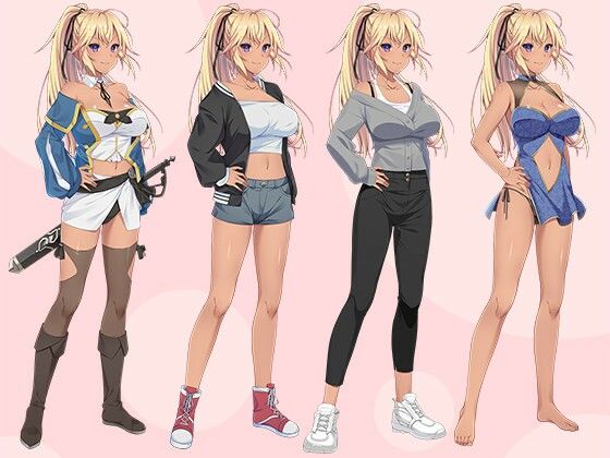 【立ち絵素材】金髪ポニテ褐色肌の少女剣士 フルセットPSDパック 画像1