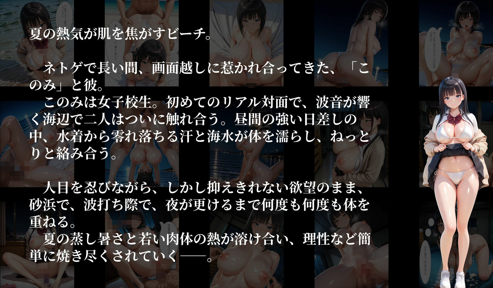 ［500枚の4K高画質（100枚以上にセリフあり）］夏浜学姦〜ネトゲ女生徒と浜辺で夜まで獣交尾〜 画像2