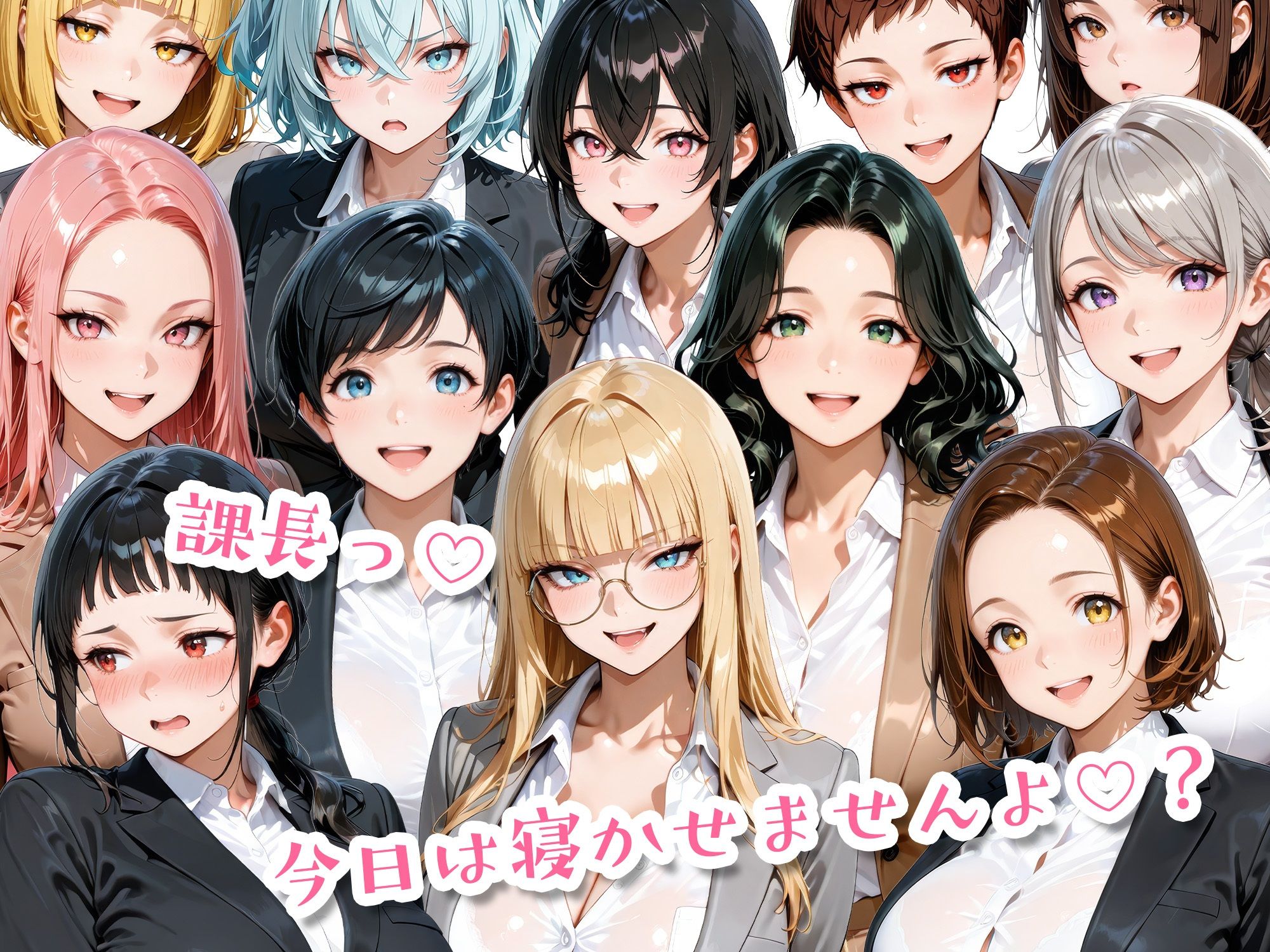 【エロ漫画】ムチムチにパンストが食い込む12人のOL部下と出張先ホテルで不倫セックス10