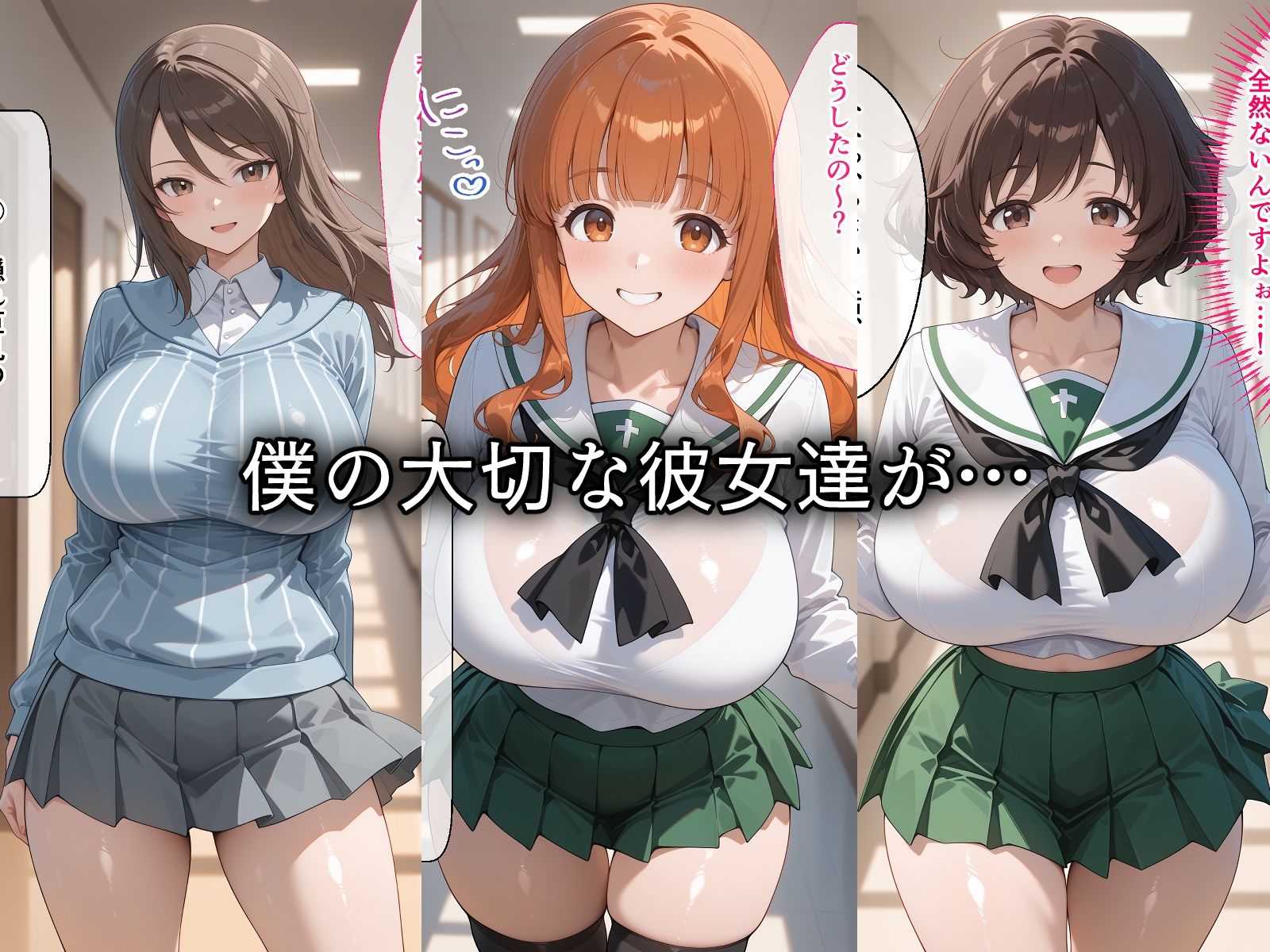 寝取られた爆乳三人娘たち〜催〇アプリで種付け完了 画像1