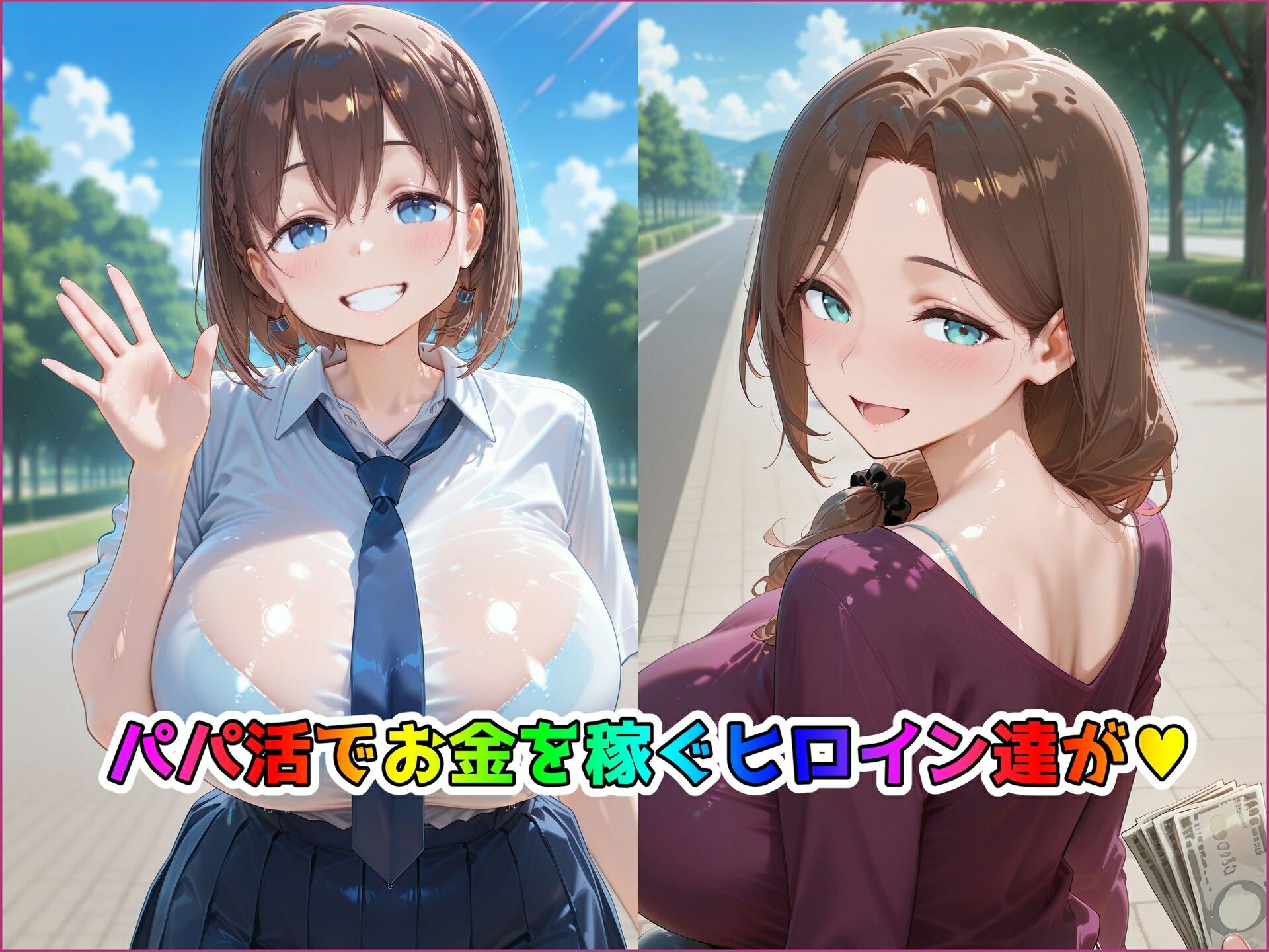サンプル-パパ活ヒロインと膣内射精えっちする話  〇曜日のたわわの親子編  あ〇ちゃん＆あ〇ちゃんママ - サンプル画像
