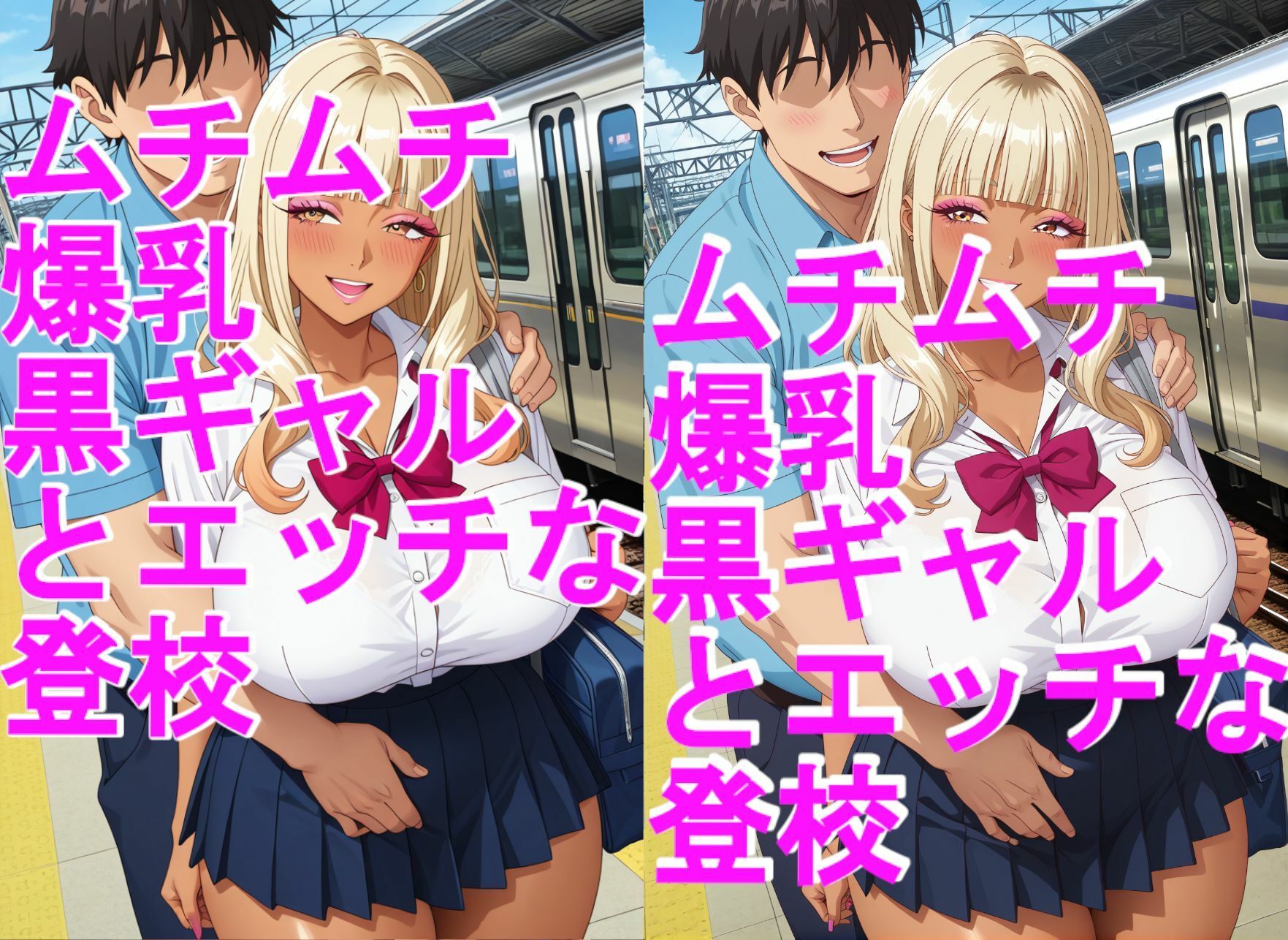 ムチムチ爆乳、黒ギャルJKとイチャイチャエッチな登校＋2部付きパンツ、パンチラ サンプル2