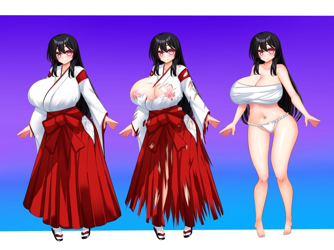 サンプル-立ち絵素材 黒髪の女の子（巫女・サラシ差分） - サンプル画像