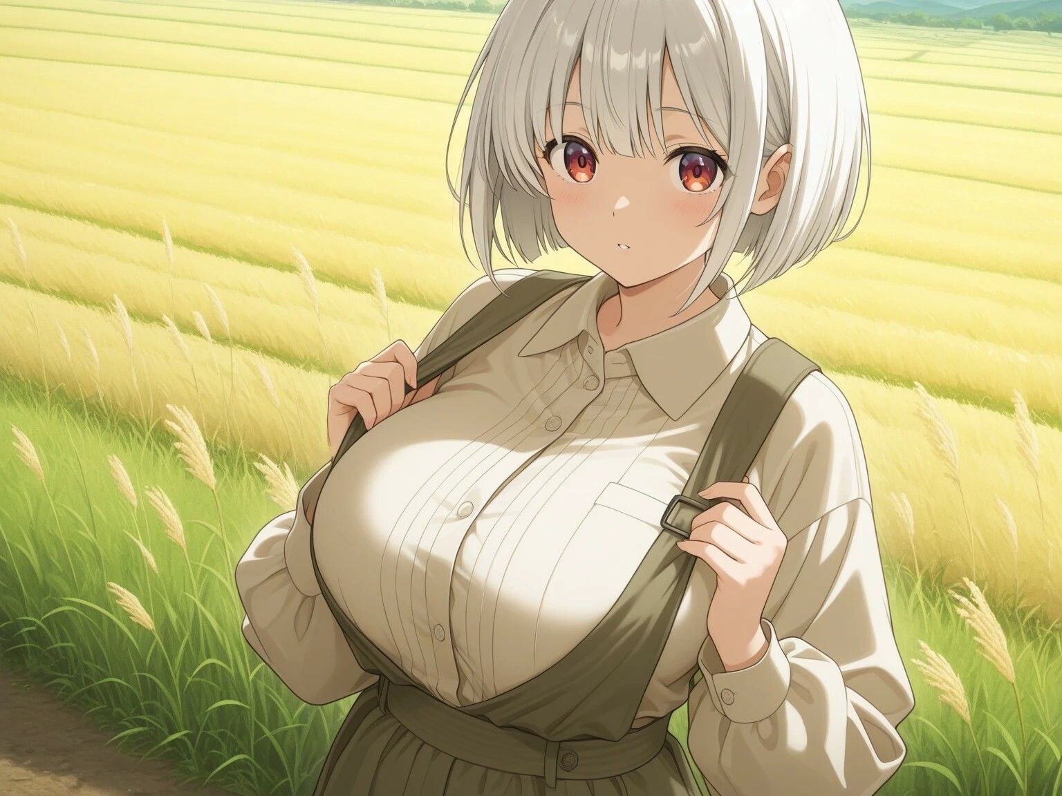 アニメコスチューム茶髪女子と農作業白い髪の女の子と江戸ロマンス