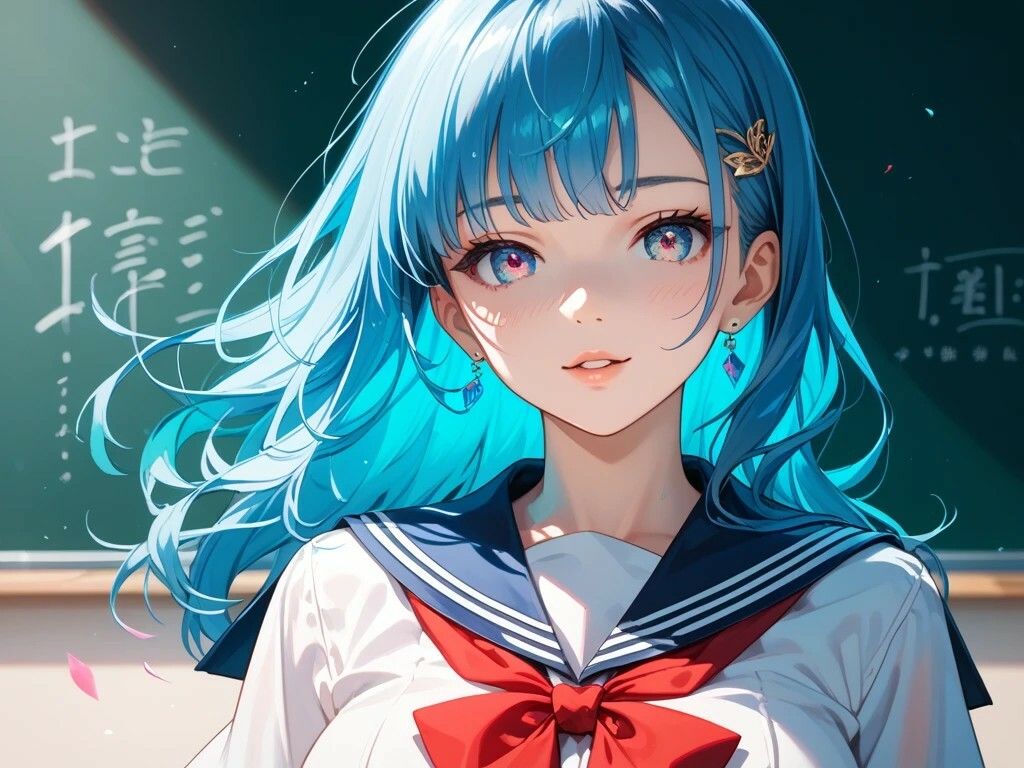 サンプル-茶髪メイドと青髪セーラー服の女の子と茶髪水着の女の子 - サンプル画像