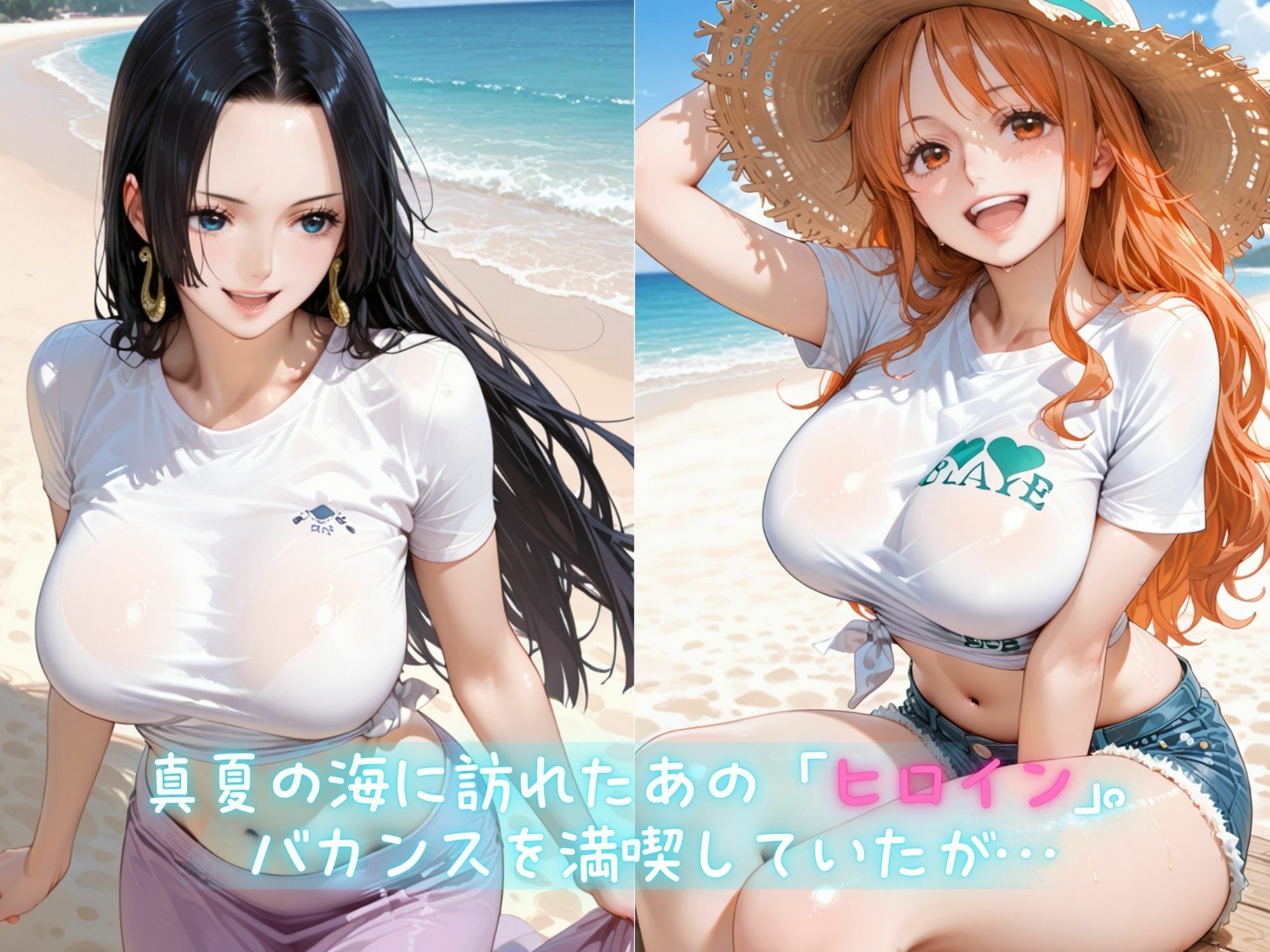 【エロ漫画】メス堕ちヒロイン  〜 ハン●ック＆●ミ 夏の海編 〜1