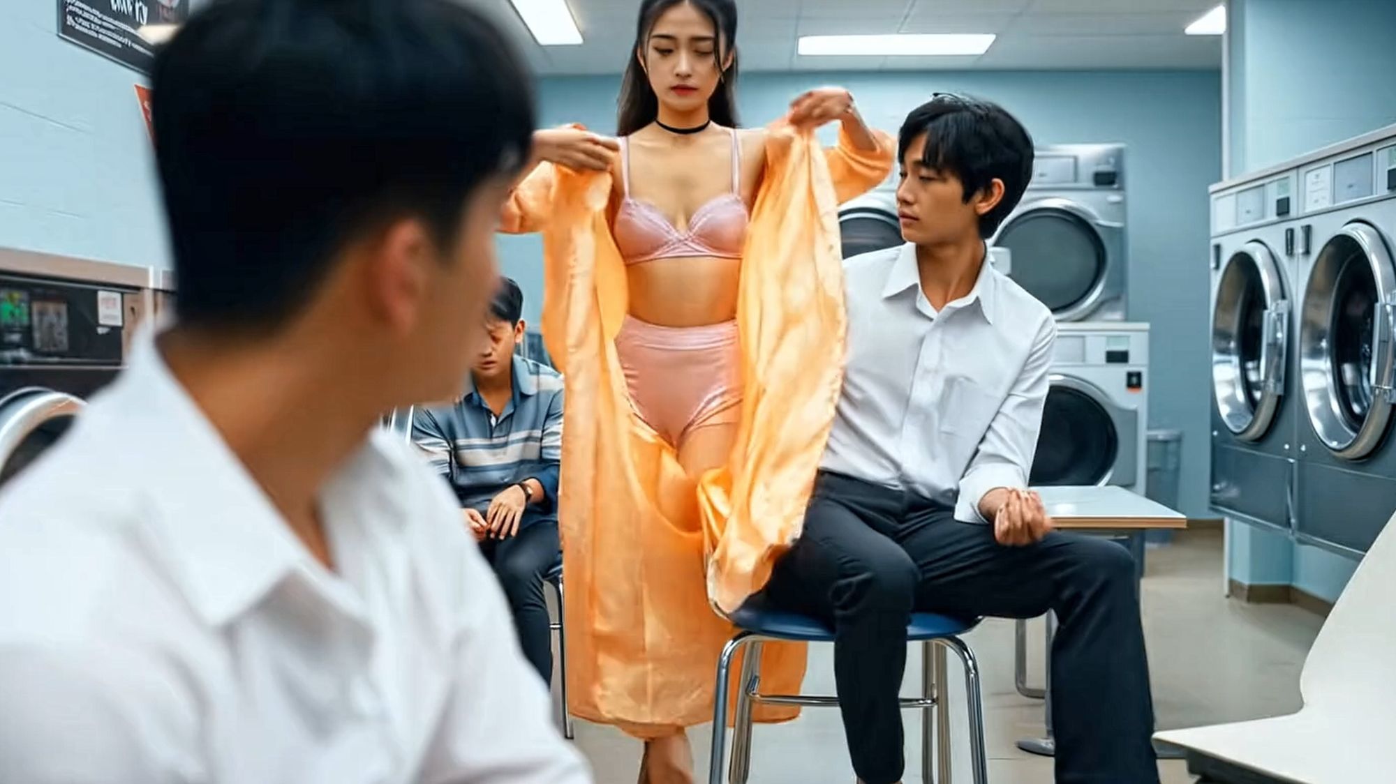 妄想23 コインランドリーでお嬢様の脚をおっぴろげ AI生成動画 サンプル3