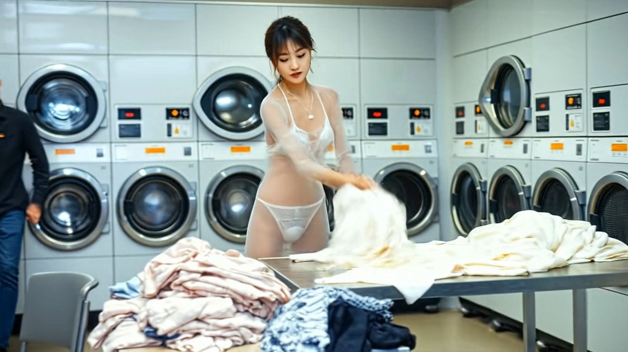 妄想23 コインランドリーでお嬢様の脚をおっぴろげ AI生成動画 サンプル7