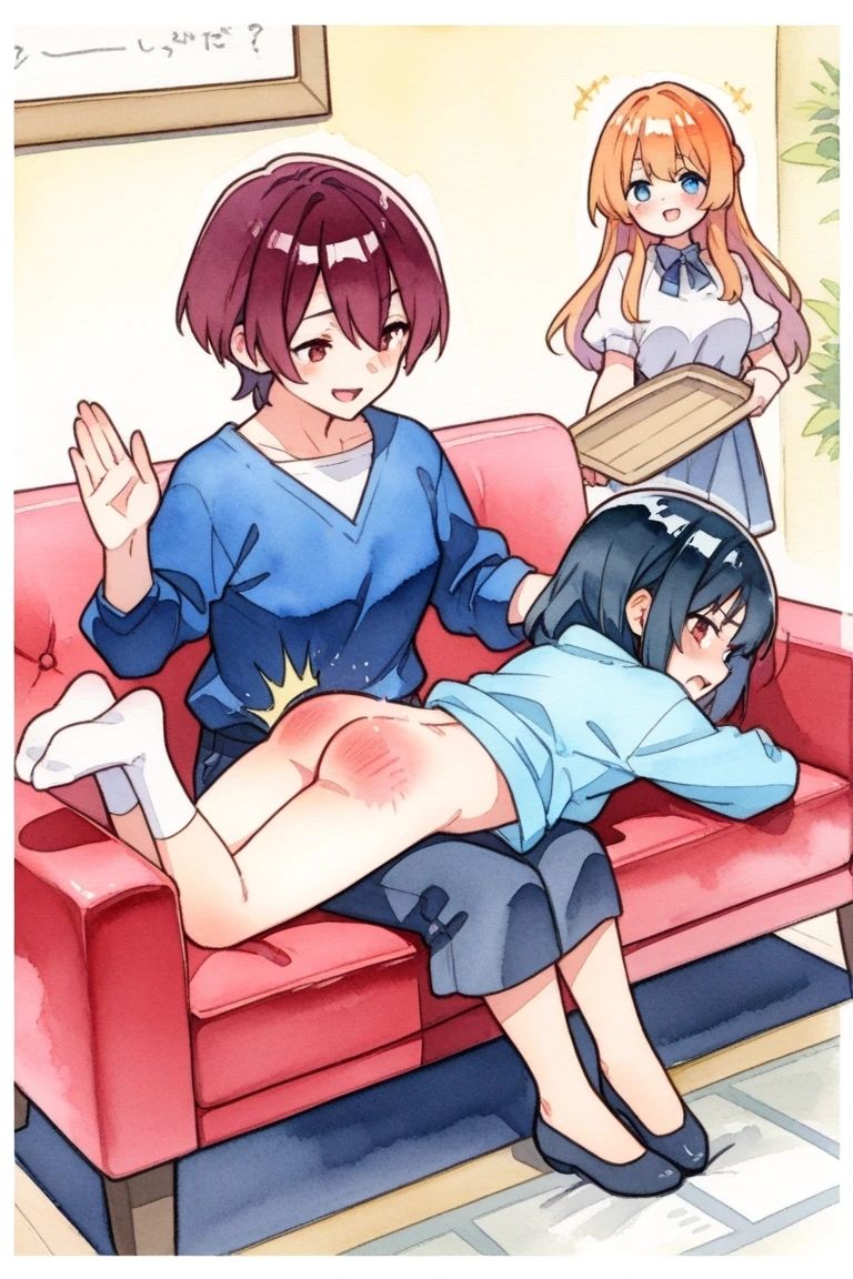 お尻ぺんぺんのお仕置きに耐える女の子達スパンキングイラスト300枚 サンプル4