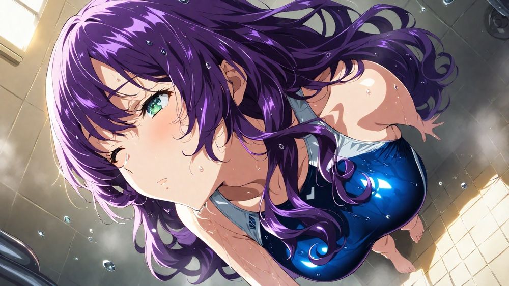 【エロ漫画】爆乳茶髪紫髪水泳美少女が熱血教師と水着姿孕ませ交尾【4K】3