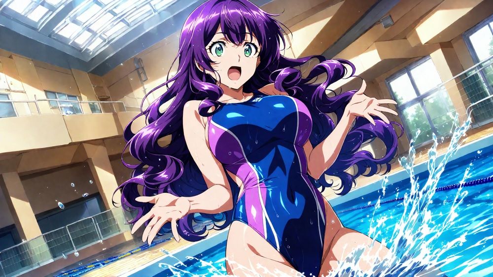 【エロ漫画】爆乳茶髪紫髪水泳美少女が熱血教師と水着姿孕ませ交尾【4K】5