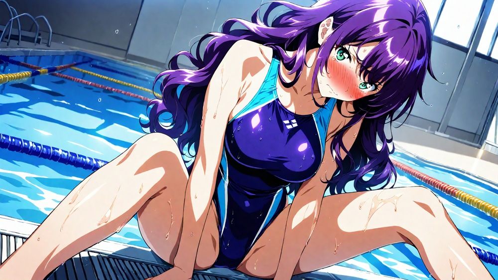【エロ漫画】爆乳茶髪紫髪水泳美少女が熱血教師と水着姿孕ませ交尾【4K】7