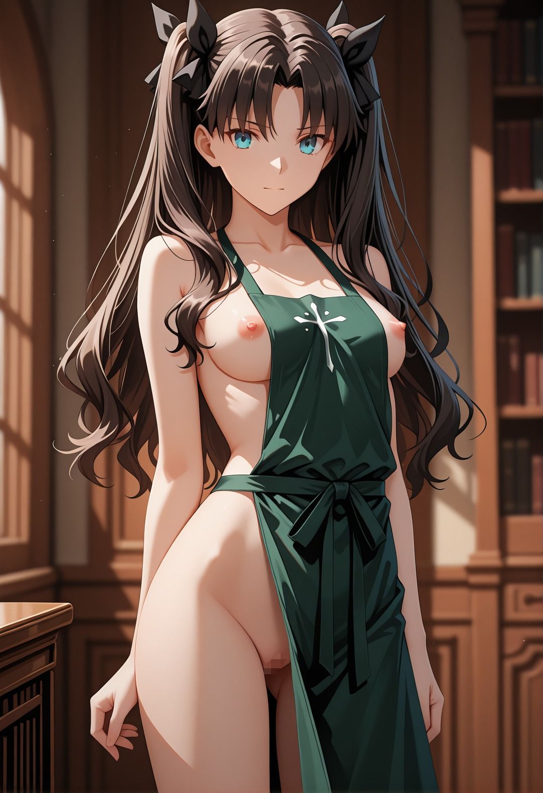 F〇teパロディ遠〇凛 裸エプロン図書館孕ませ連続行為 制服妊娠シチュ満載エロ画像166枚6
