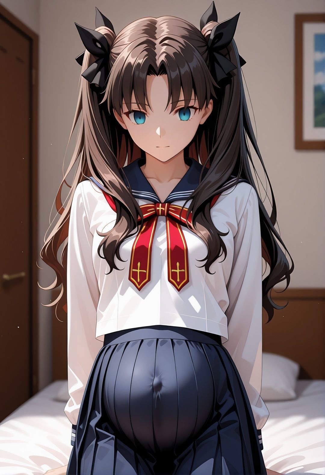 F〇teパロディ遠〇凛 裸エプロン図書館孕ませ連続行為 制服妊娠シチュ満載エロ画像166枚9