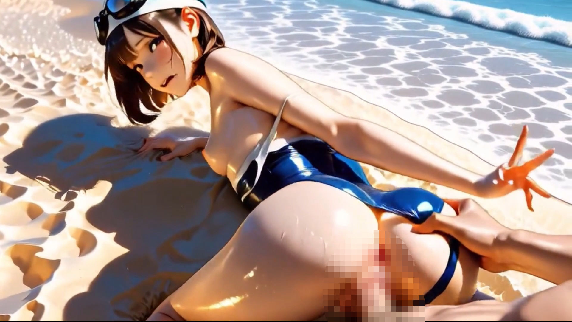 【超ヌルヌル60fps】種付けビーチ。被験者no.02 凛花編 ツルペタ水泳部【フルHD高画質】 サンプル画像 5