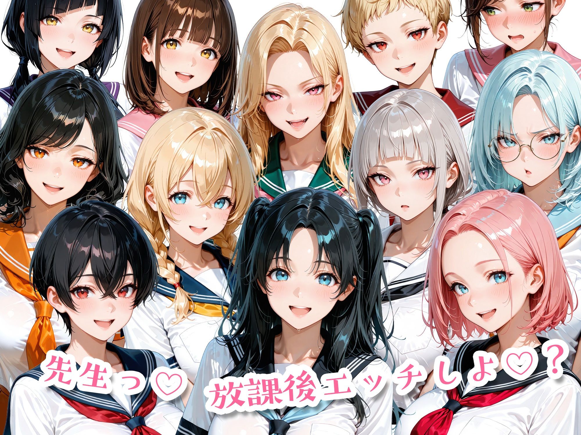 【エロ漫画】12人のセーラー服生徒とセックスし放題な教師10