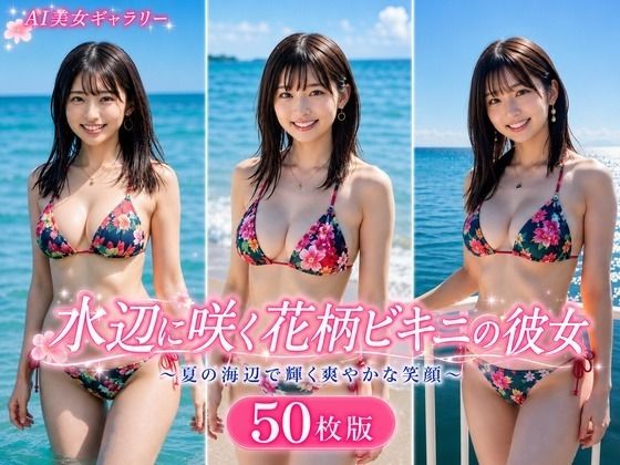 水辺に咲く花柄ビキニの彼女 50枚版