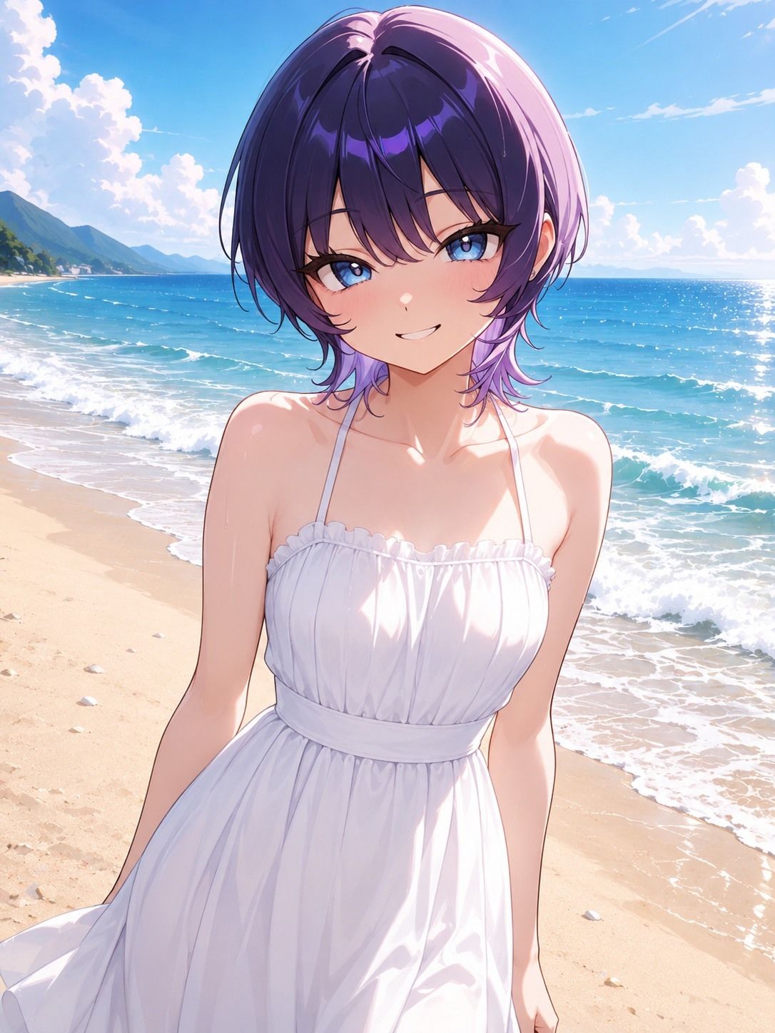 短髪紫髪の彼女と過ごす夏の海〜水着姿の彼女と愛し合うリゾートの一夜〜 サンプル画像 2