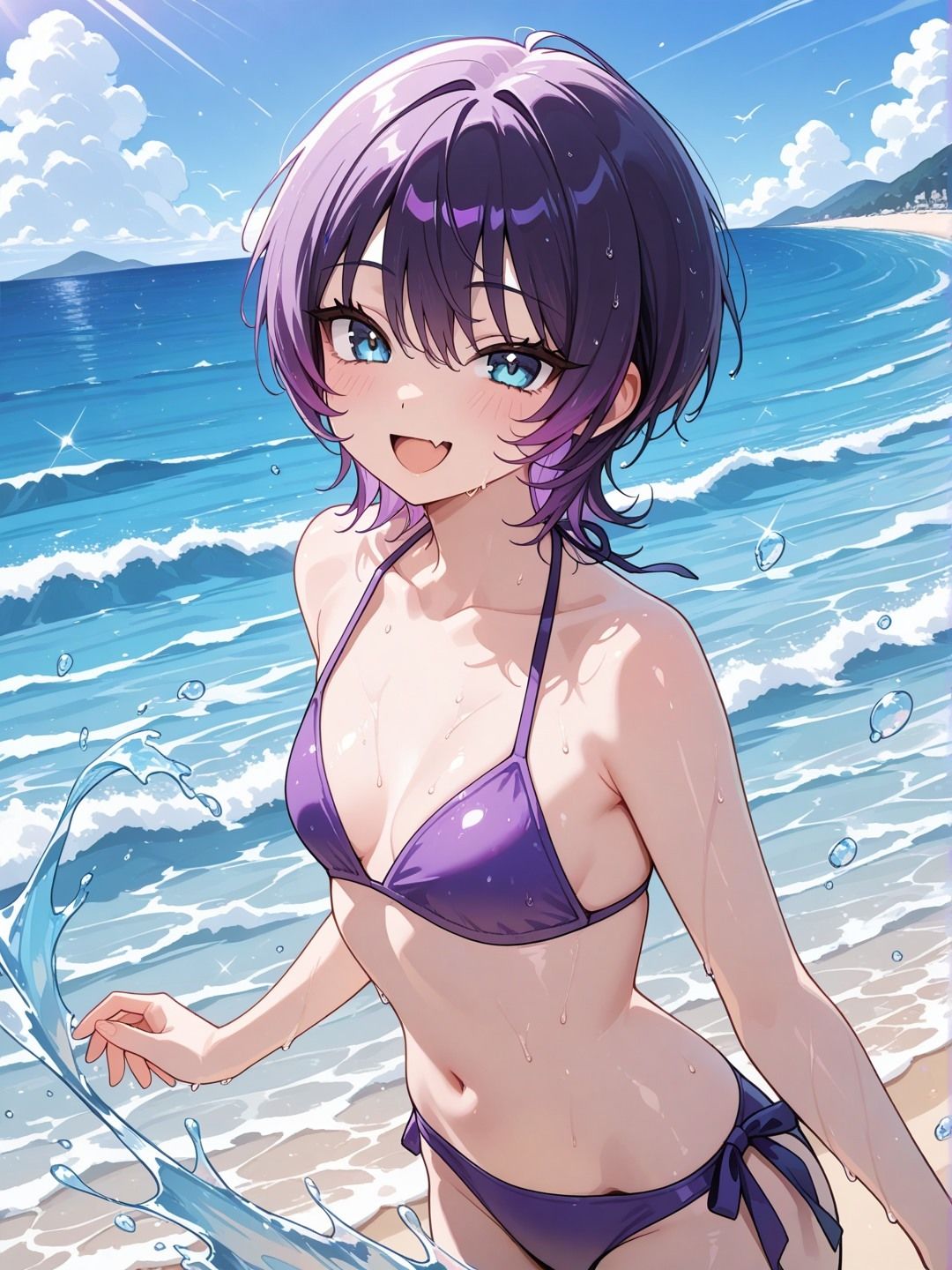 短髪紫髪の彼女と過ごす夏の海〜水着姿の彼女と愛し合うリゾートの一夜〜 サンプル画像 3