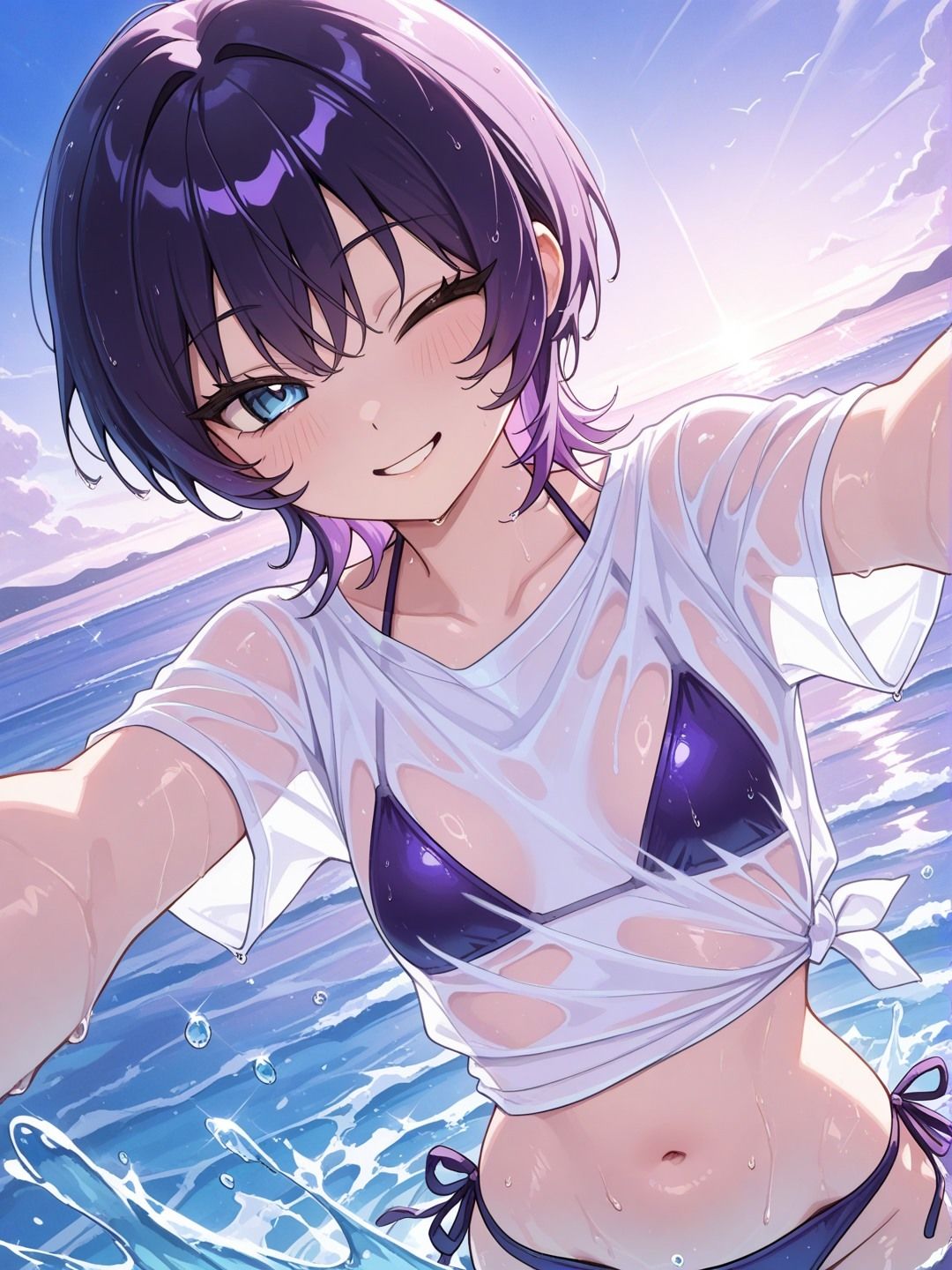 短髪紫髪の彼女と過ごす夏の海〜水着姿の彼女と愛し合うリゾートの一夜〜 サンプル画像 4