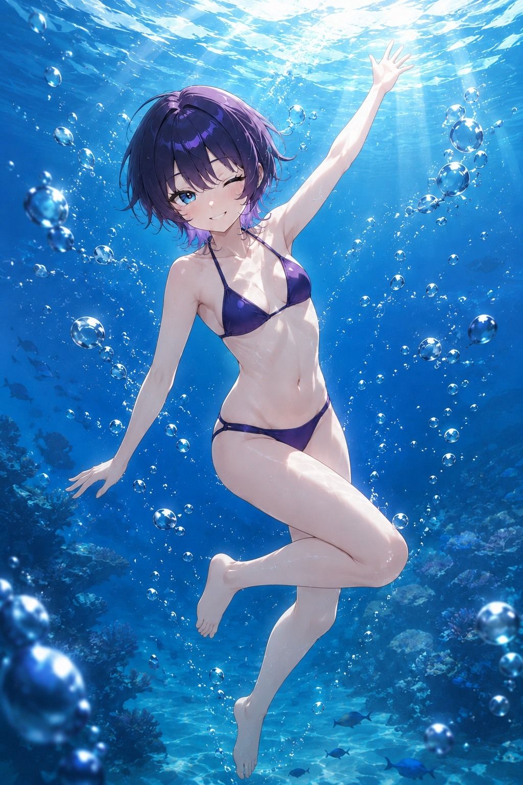 短髪紫髪の彼女と過ごす夏の海〜水着姿の彼女と愛し合うリゾートの一夜〜 サンプル画像 5