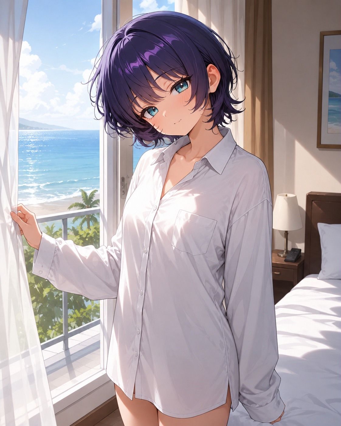 短髪紫髪の彼女と過ごす夏の海〜水着姿の彼女と愛し合うリゾートの一夜〜 サンプル画像 11