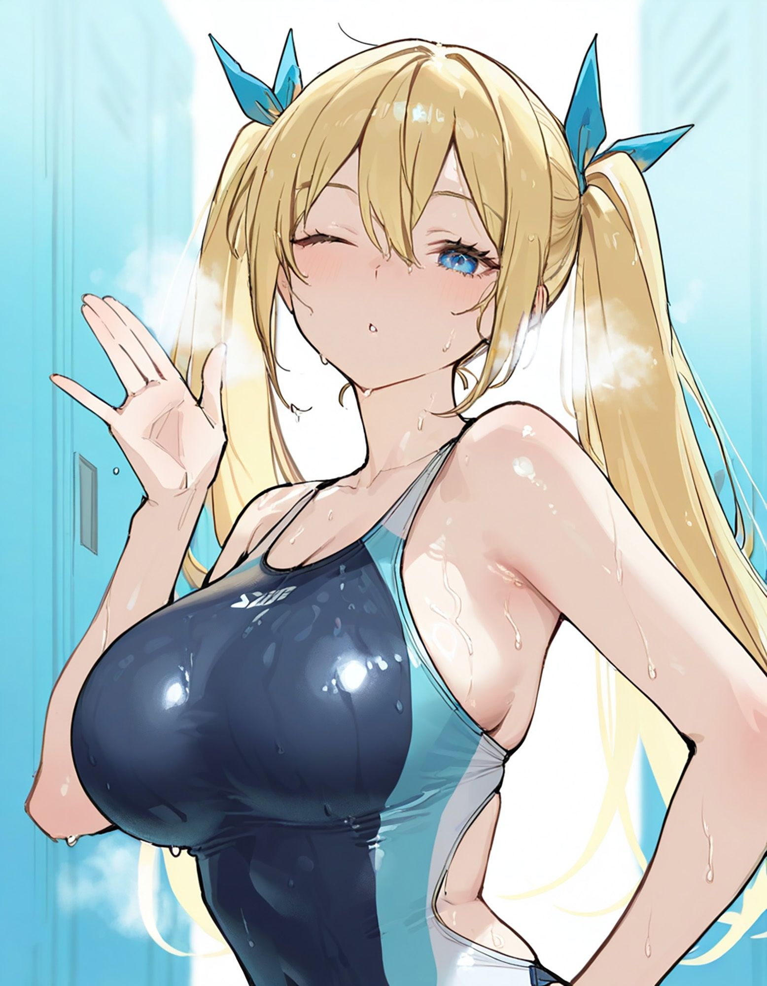 なまいきJ○快楽堕ち！制服黒スト×競泳水着の金髪ツインテギャルをアヘイキするまでわからせたったww 2 サンプル7