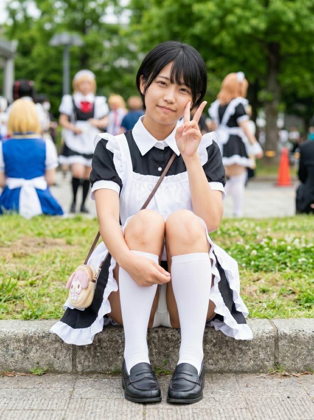 【リアル系】ボーイッシュメイドのコスプレイベント密着〜白コットンぱんちら サンプル3