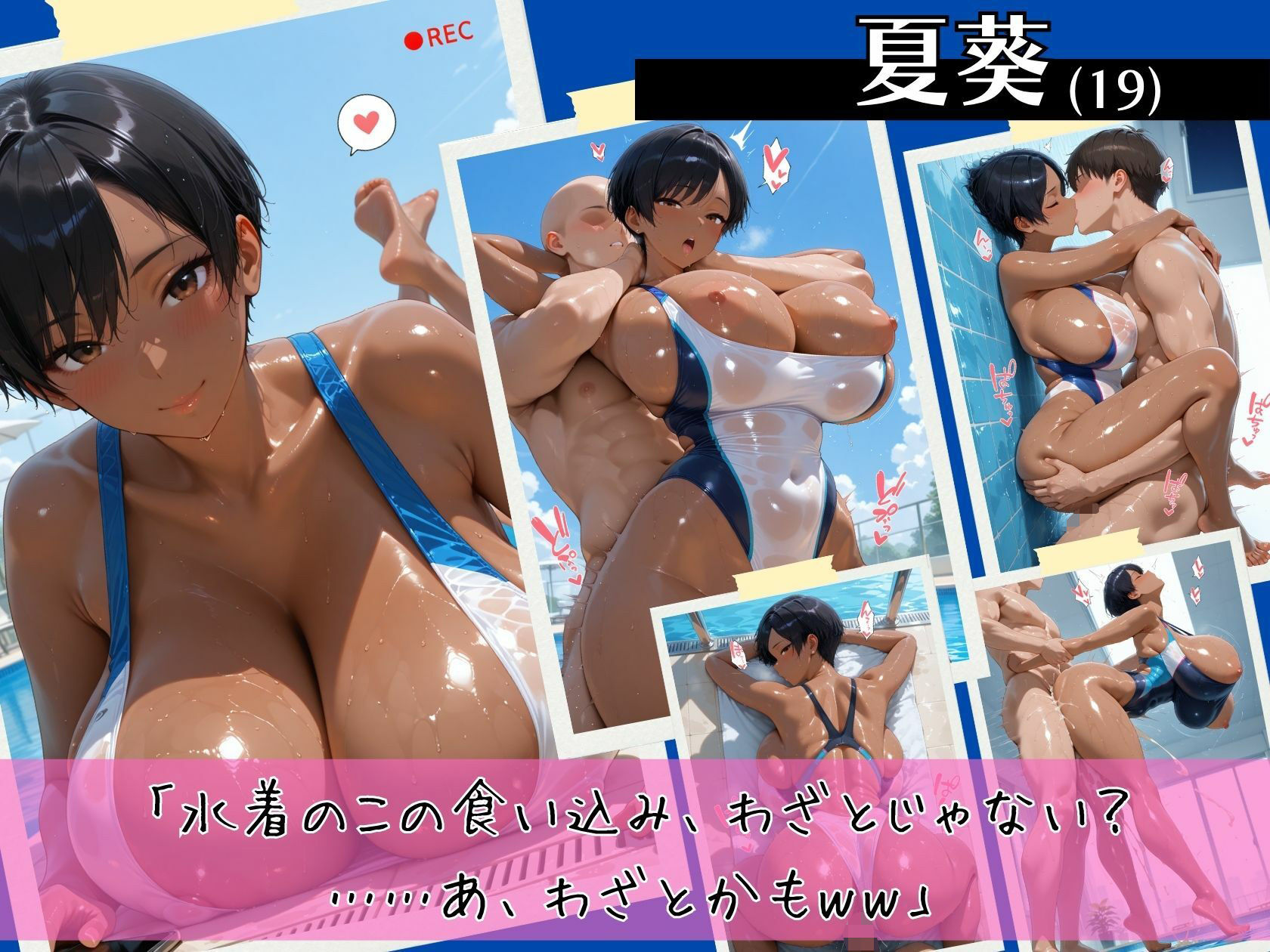 爆乳黒ギャル4人の競泳水着が限界突破な件 ぬるぬるプールサイドスペシャル 画像3