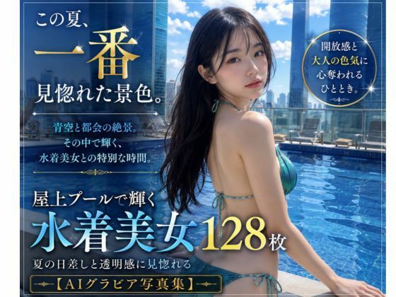 この夏、一番見惚れた景色。|屋上プールで輝く水着美女128枚【AIグラビア写真集】