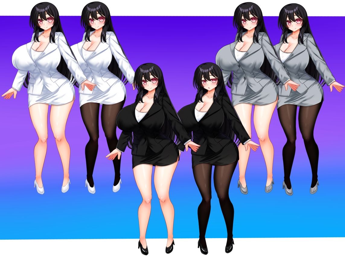 立ち絵素材 黒髪の女の子（スーツ・スケスケ下着差分） 画像2
