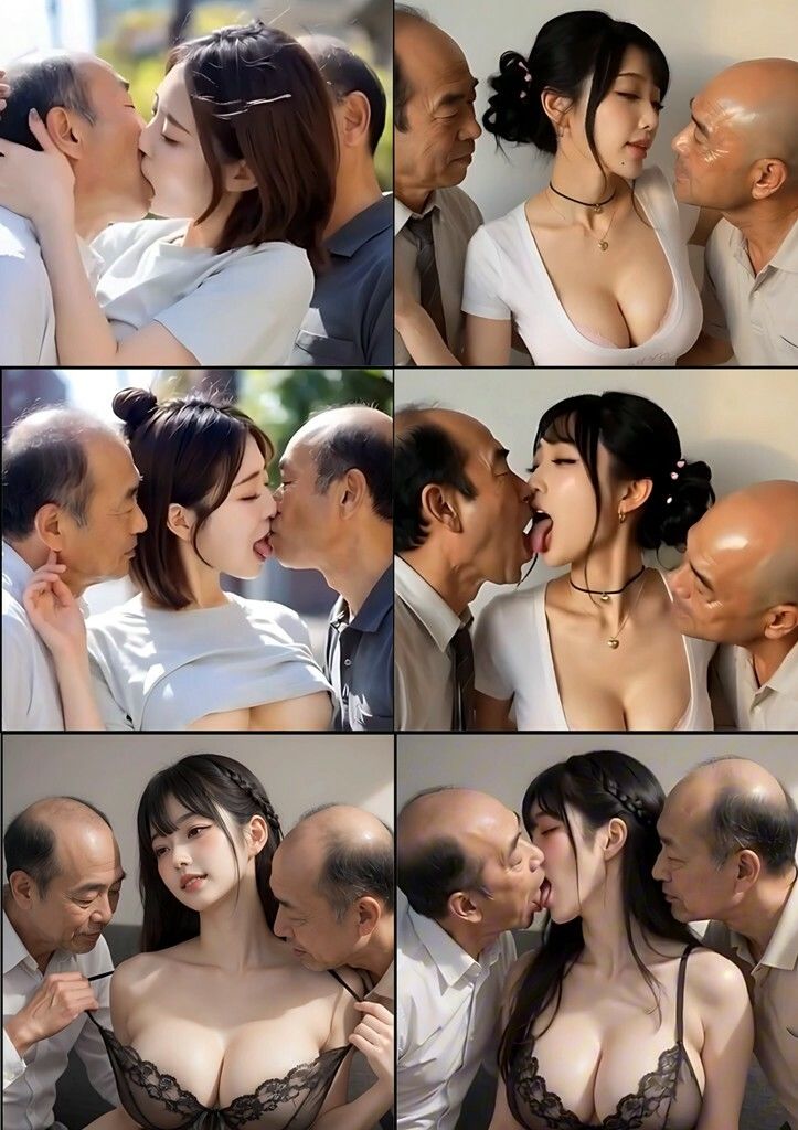 美女とおじさんのディープキス キス好き大集合♪ 3P編2 画像3