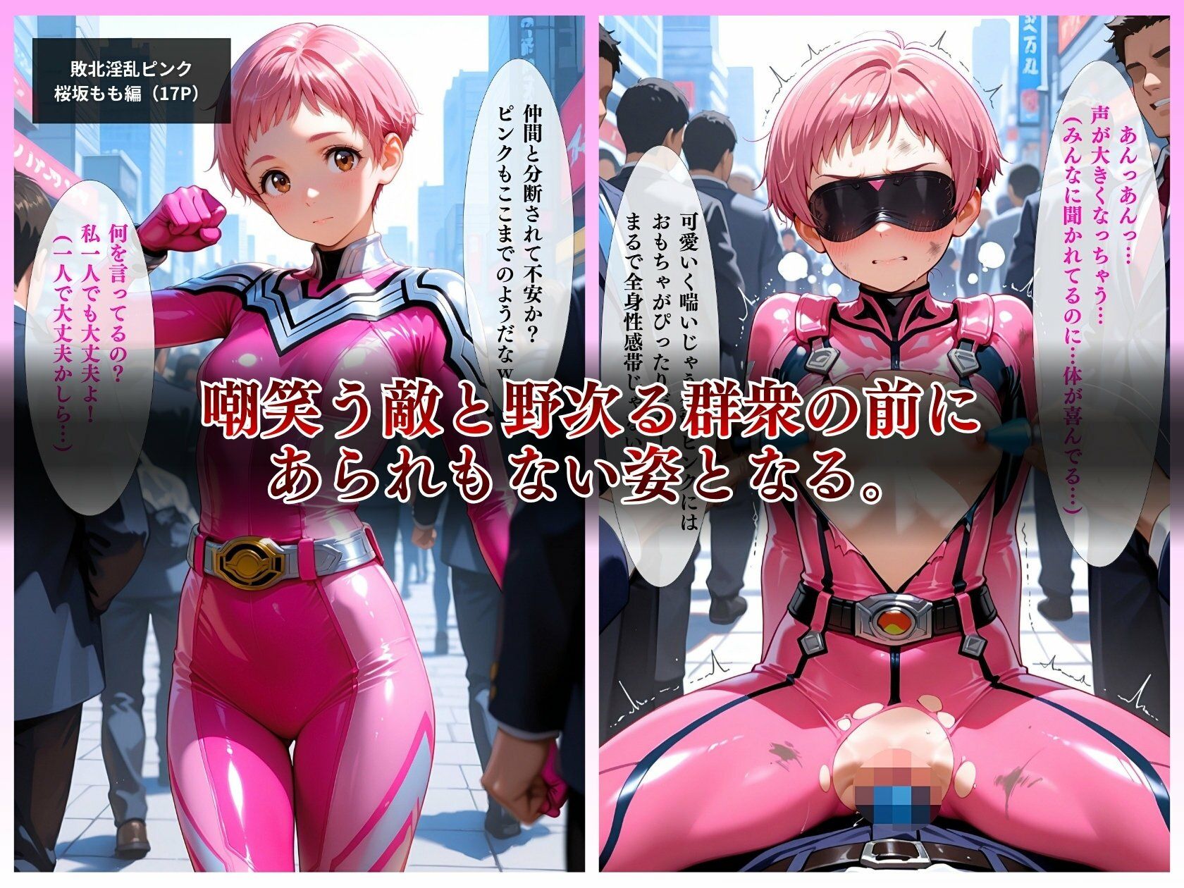 戦隊ヒロイン完全敗北公開メス堕ちショー「守ろうとしただけなの…見ないで！」発情させる正義の身体 サンプル画像 6