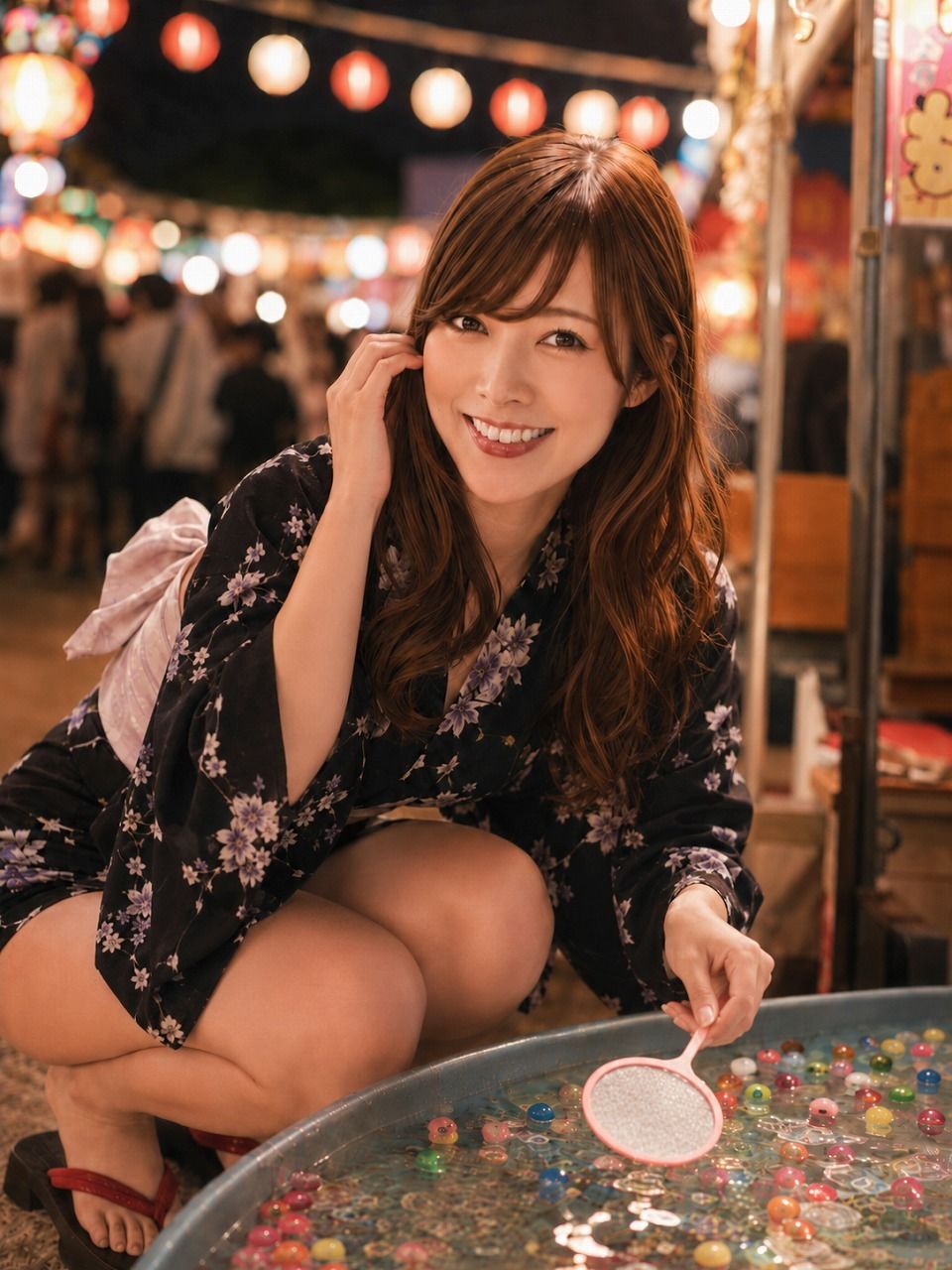 【実写系AI写真集】黒髪美女達といくそれぞれの温泉夏祭り浴衣デート サンプル9