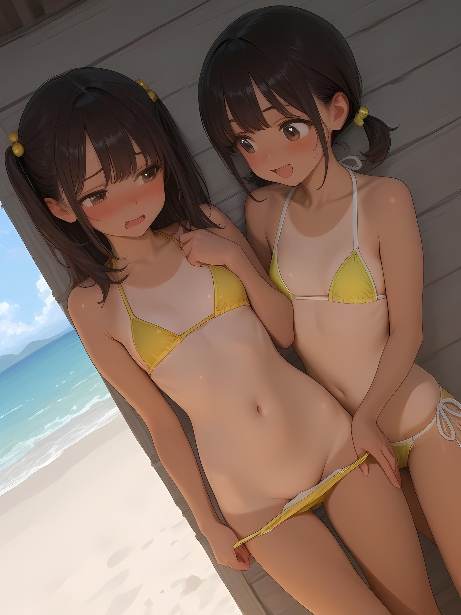 【AI・129枚】水着脱ぎかけ少女まとめ【モロ見えあり】 サンプル画像 2