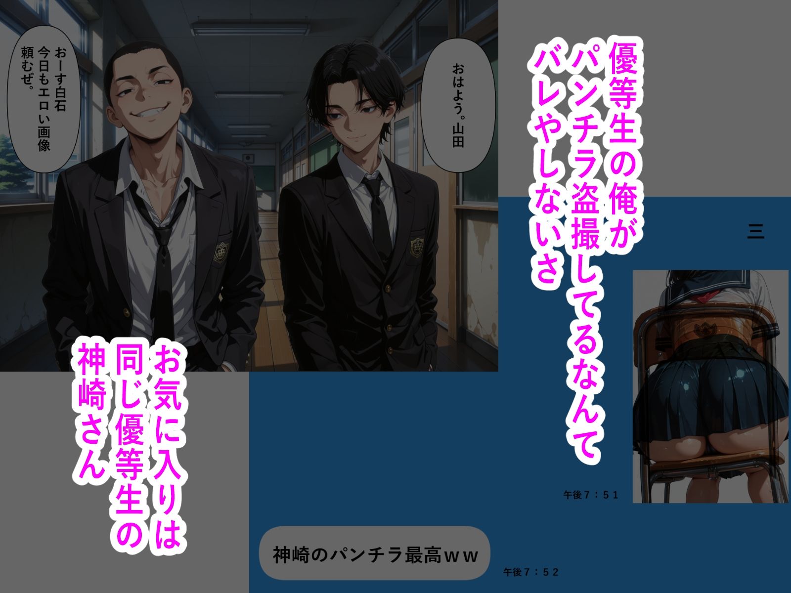 むっつり優等生の片想いが不良友達に寝取られて 〜パンチラ盗撮がバレて、憧れの彼女が肉便器に堕ちるまで〜